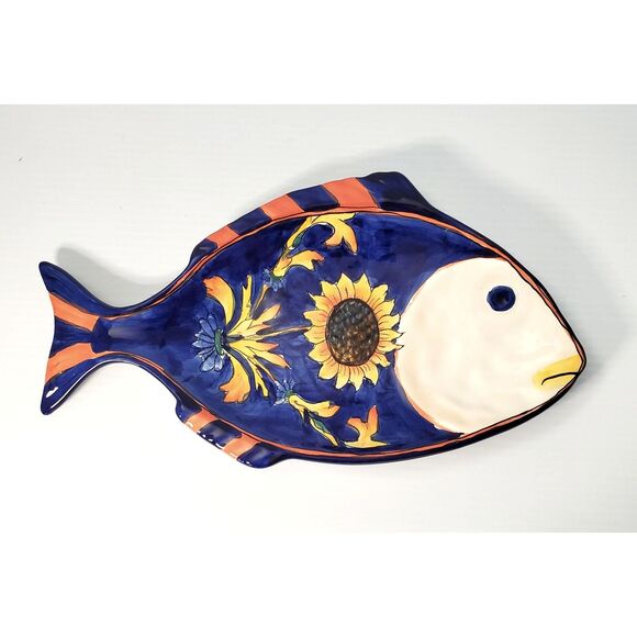 Tuscan Lemon Ceramic Sunflower Fish Plate - Picture 1 of 2
